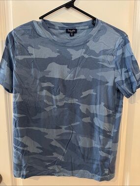 Splendid Women’s Blue Camo Short Sleeve Crewneck Tee